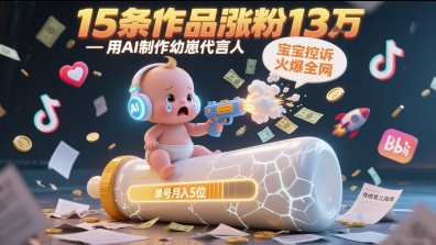 用AI制作幼崽代言人，宝宝的控诉火爆全网，15条作品涨粉13W，单号月入5位数实操教程-藏宝阁