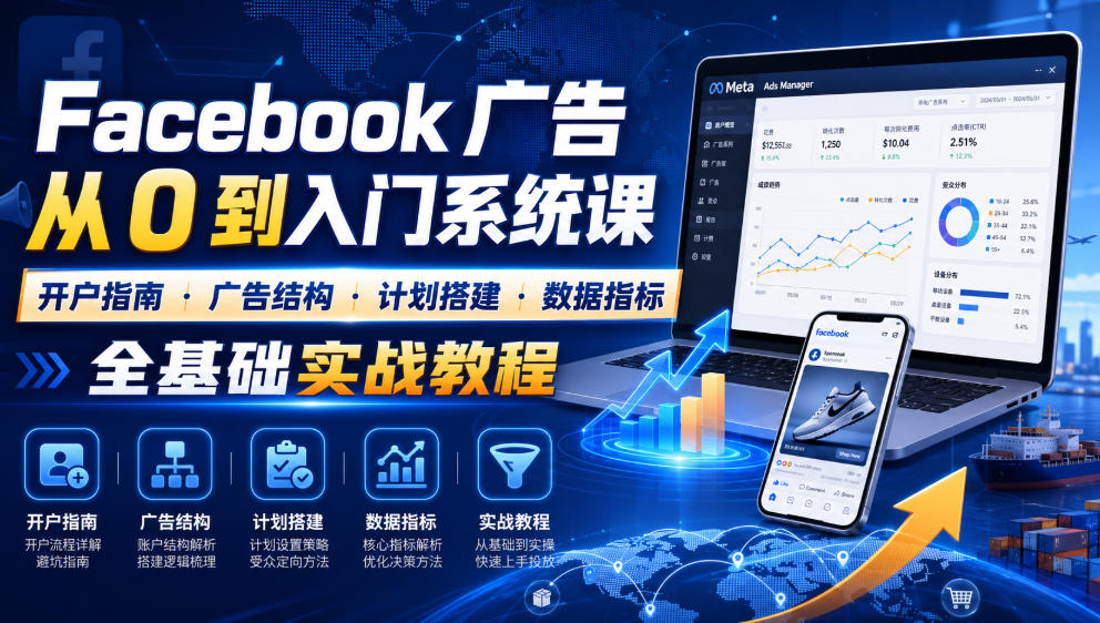 Facebook广告新手从0到入门系统课｜开户指南・广告结构・计划搭建・数据指标全基础实战教程-藏宝阁