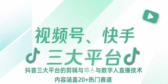 视频号、快手、抖音三大平台的剪辑与数字人直播技术，内容涵盖20+热门赛道-藏宝阁