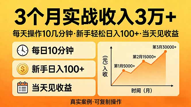 3个月实战收入3万+，每天操作10几分钟，新手轻松日入100+，当天见收益-藏宝阁