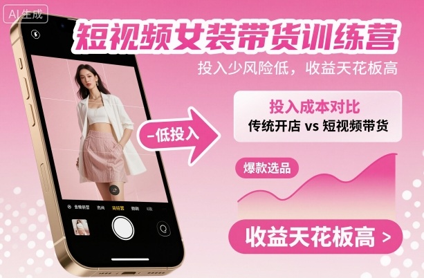 短视频女装带货训练营，投入少风险低，收益天花板高-藏宝阁