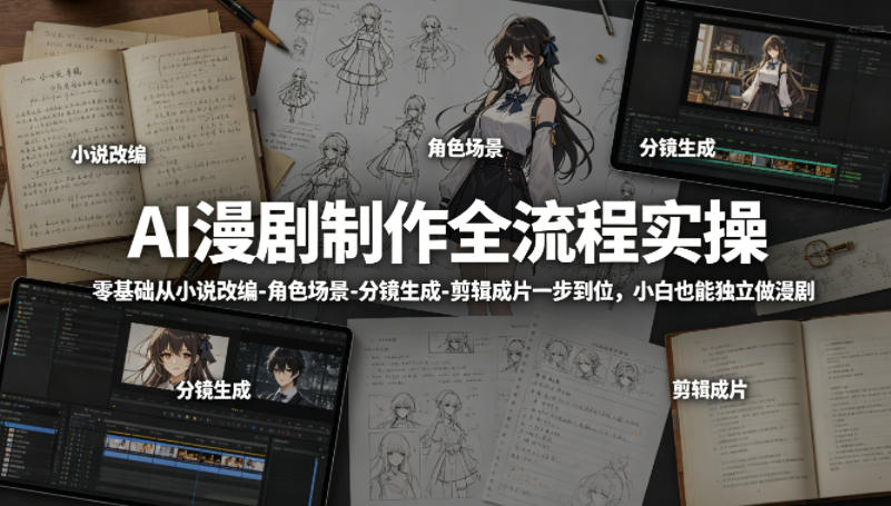 AI漫剧制作全流程实操，零基础从小说改编-角色场景-分镜生成-剪辑成片一步到位，小白也能独立做漫剧-藏宝阁