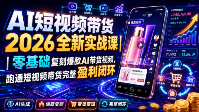 AI短视频带货2026全新实战课｜零基础复刻爆款AI带货视频，跑通短视频带货完整盈利闭环-藏宝阁