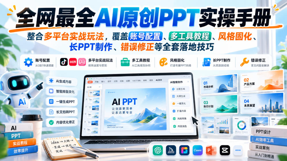全网最全AI原创PPT实操手册，整合多平台实战玩法，覆盖账号配置、多工具教程、风格固化、长PPT制作、错误修正等全套落地技巧-藏宝阁