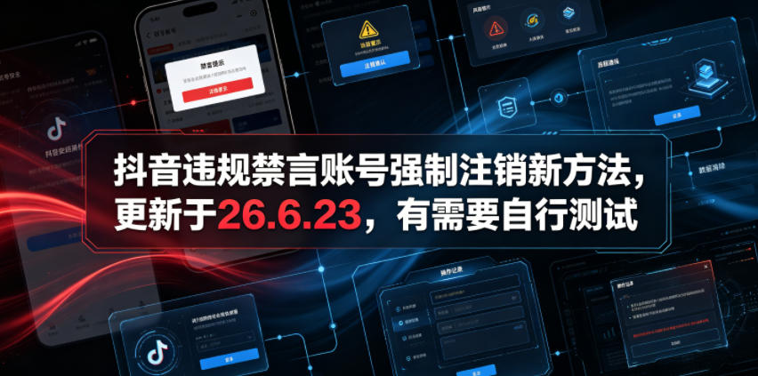 抖音违规禁言账号强制注销新方法，更新于26.6.23，有需要自行测试-藏宝阁