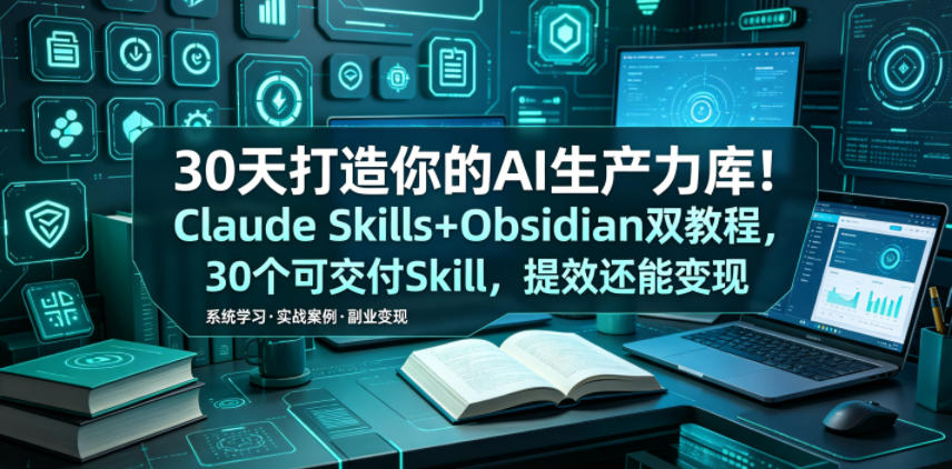30天打造你的AI生产力库！Claude Skills+Obsidian 双教程，30 个可交付 Skill，提效还能变现-藏宝阁