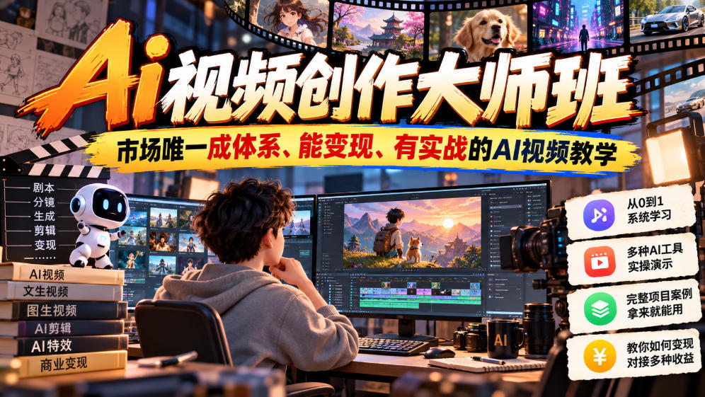 Ai视频创作大师班，市场唯一成体系、能变现、有实战的AI视频教学(更新2026)-藏宝阁