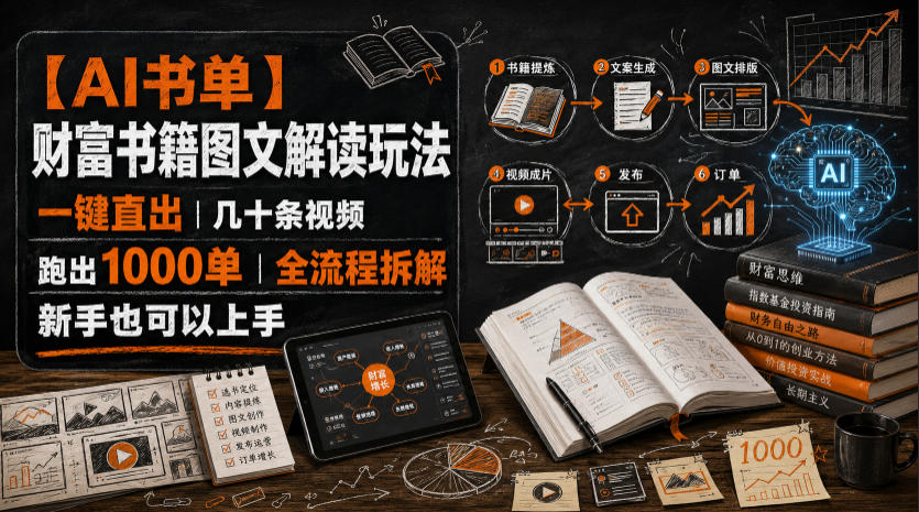 【AI书单】财富书籍图文解读玩法，一键直出，几十条视频，跑出1000单，全流程拆解，新手也可以上手-藏宝阁