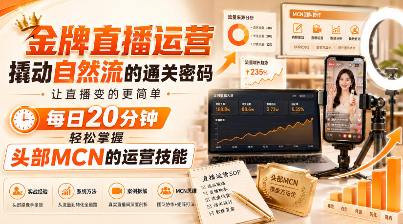 金牌直播运营撬动自然流的通关密码，让直播变的更简单，每日20分钟，轻松掌握头部MCN的运营技能-藏宝阁