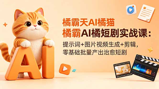 橘霸天AI橘猫短剧实战课：提示词+图片视频生成+剪辑，零基础批量产出治愈短剧-藏宝阁