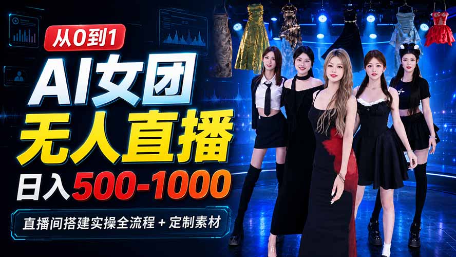 AI 女团无人直播，躺入500-1000每天，直播间搭建实操全流程+定制素材-藏宝阁