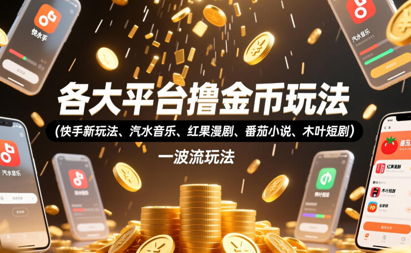 各大平台撸金币玩法(快手新玩法、汽水音乐、红果漫剧、番茄小说、木叶短剧)，一波流玩法(收费398元的教程)-藏宝阁