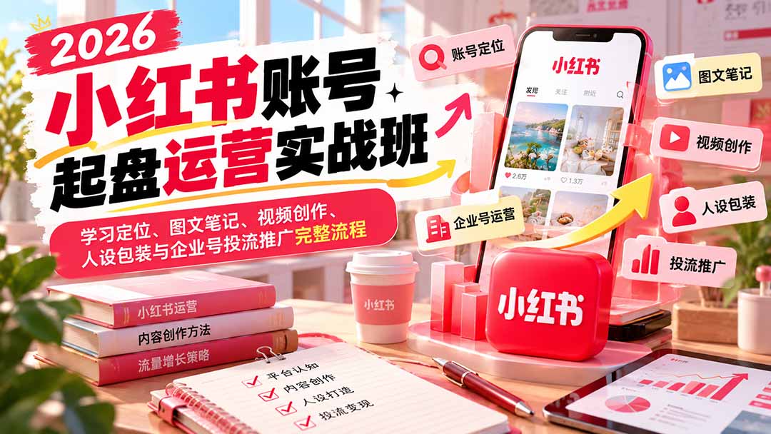 2026小红书账号起盘运营实战班：学习定位、图文笔记、视频创作、人设包装与企业号投流推广完整流程-藏宝阁
