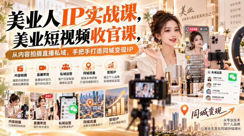 【无水印】美业人IP实战课，美业短视频收官课，从内容拍摄直播私域，手把手打造同城变现IP-藏宝阁