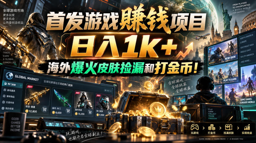 首发游戏賺钱项目，日入1k+，海外爆火皮肤捡漏和打金币！【揭秘】-藏宝阁