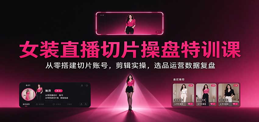 女装直播切片操盘特训课：从零搭建切片账号，剪辑实操，选品运营数据复盘-藏宝阁