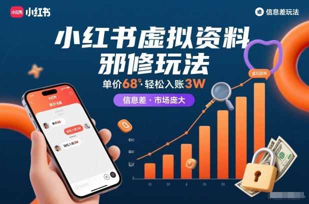 小红书虚拟资料邪修玩法，单价68，轻松入账3W，信息差玩法，市场庞大-藏宝阁