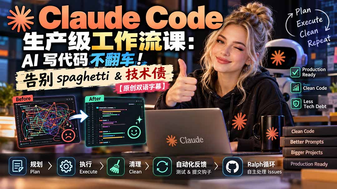 Claude Code 生产级工作流课：AI 写代码不翻车！告别 spaghetti & 技术债【原创双语字幕】-藏宝阁