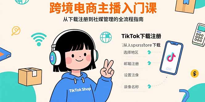 跨境电商主播入门课，TikTok下载注册，支付工具配置，社媒账号管理全流程-藏宝阁