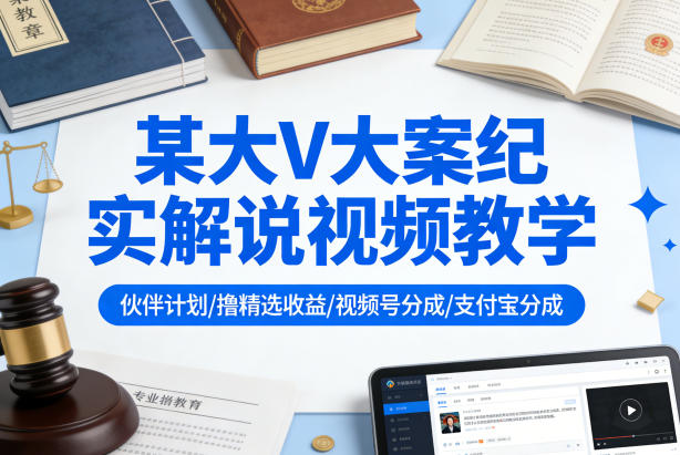 某大V大案纪实解说视频教学，可做伙伴计划、撸精选收益，视频号和支付宝分成计划均可-藏宝阁