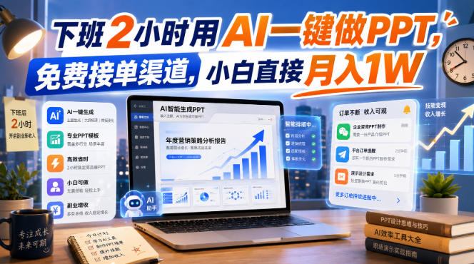 下班2小时用AI一键做PPT，免费接单渠道，小白直接月入1W【揭秘】-藏宝阁