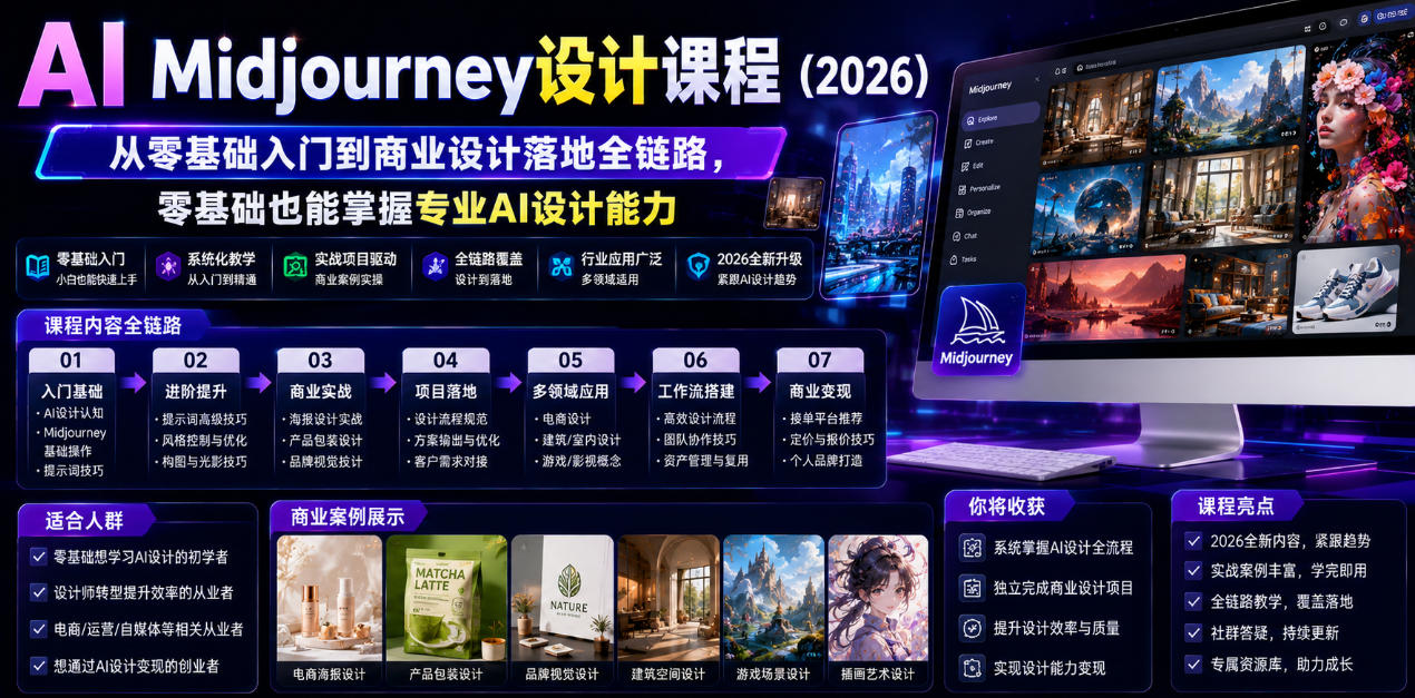 AI Midjourney设计课程(2026)，从零基础入门到商业设计落地全链路，零基础也能掌握专业AI设计能力(更新1007)-藏宝阁
