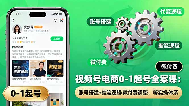 视频号电商0-1起号全案课：账号搭建+推流逻辑+微付费调整，等实操体系-藏宝阁