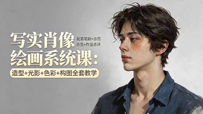 写实肖像绘画系统课：造型+光影+色彩+构图全套教学，配套笔刷+示范+作业点评-藏宝阁