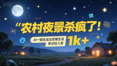 农村夜景杀疯了！AI一键生成治愈系慢生活，单日狂入1k+-藏宝阁