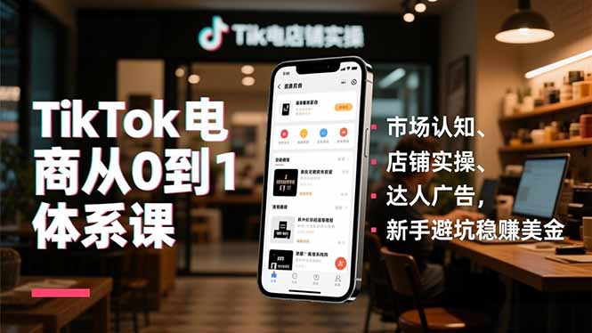 TikTok电商从0到1体系课，市场认知、店铺实操、达人广告，新手避坑稳赚美金-藏宝阁