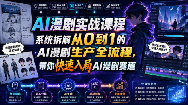 AI漫剧实战课程，系统拆解从0到1的AI漫剧生产全流程，带你快速入局AI漫剧赛道-藏宝阁