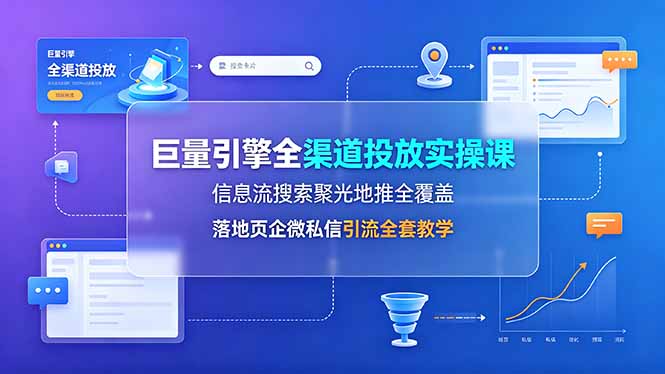巨量引擎全渠道投放实操课，信息流搜索聚光地推全覆盖，落地页企微私信引流全套教学-藏宝阁