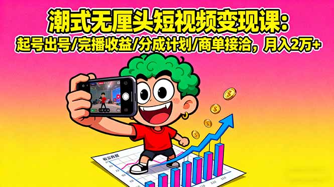 潮式无厘头短视频变现课：起号出号/完播收益/分成计划/商单接洽，月入2万+-藏宝阁