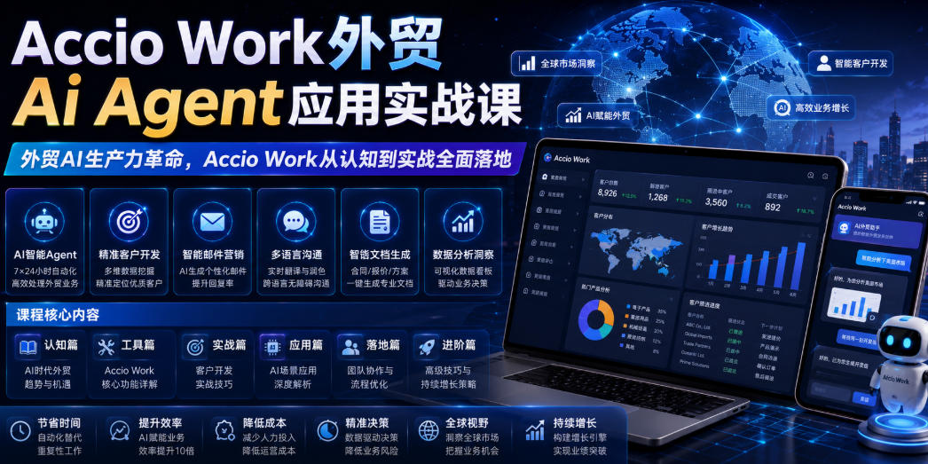 Accio Work外贸Ai Agent应用实战课，外贸AI生产力革命，Accio Work从认知到实战全面落地-藏宝阁