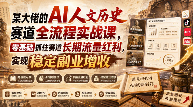 某大佬的AI人文历史赛道全流程实战课，零基础抓住赛道长期流量红利，实现稳定副业增收(更新)-藏宝阁
