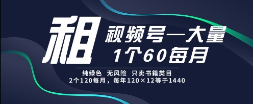 租视频号，一个60每月，2个120.纯绿色、无风险，常年租【揭秘】-藏宝阁