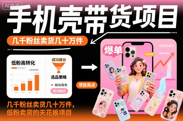 手机壳带货项目，几千粉丝卖货几十万件，短视频低粉卖货的天花板项目-藏宝阁