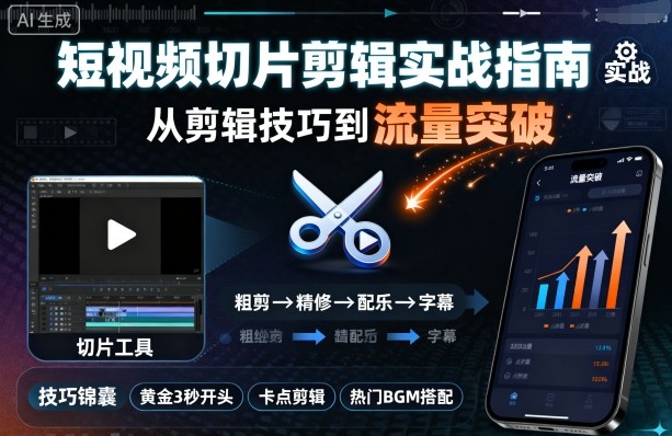 短视频切片剪辑实战指南，从剪辑技巧到流量突破-藏宝阁