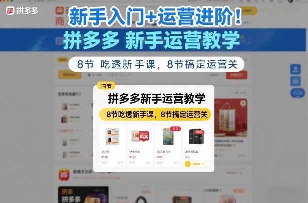 新手入门+运营进阶！拼多多新手运营教学，8节吃透新手课，8节搞定运营关-藏宝阁