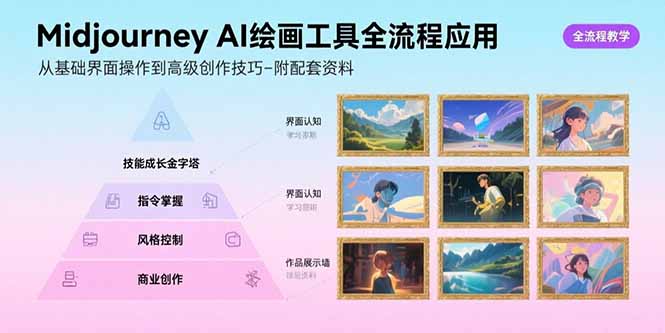 Midjourney AI绘画工具全流程应用，从基础界面操作到高级创作-附配套资料-藏宝阁