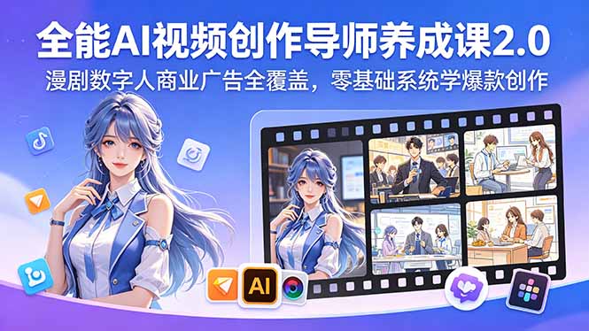 全能AI视频创作导师养成课2.0，漫剧数字人商业广告全覆盖，零基础系统学爆款创作-藏宝阁