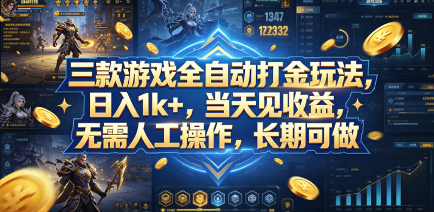 三款游戏全自动打金玩法，日入1k+，当天见收益，无需人工操作，长期可做【揭秘】-藏宝阁