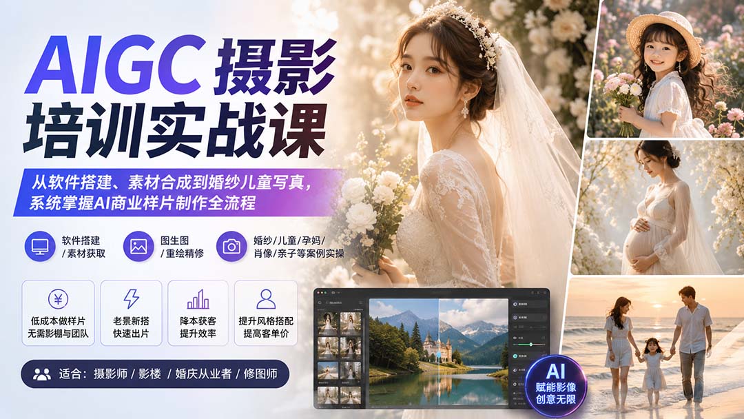 AIGC摄影培训实战课：从软件搭建、素材合成到婚纱儿童写真，系统掌握AI商业样片制作全流程-藏宝阁