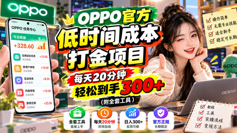 OPPO官方低时间成本打金项目，每天20分钟，轻松到手300+(附全套工具)【揭秘】-藏宝阁