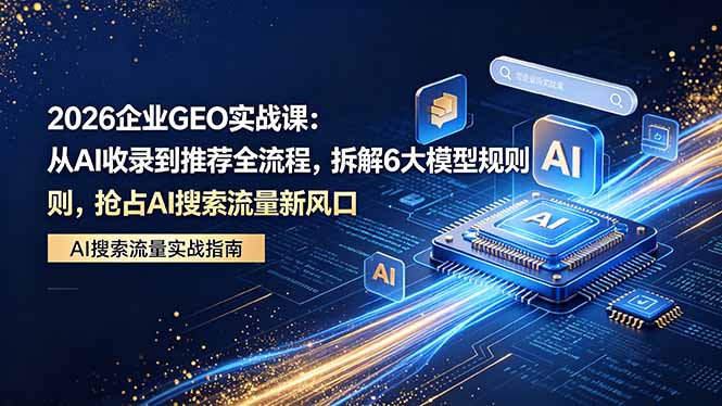 2026 企业GEO实战课：从AI收录到推荐全流程，拆解6大模型规则，抢占 AI 搜索流量新风口-藏宝阁